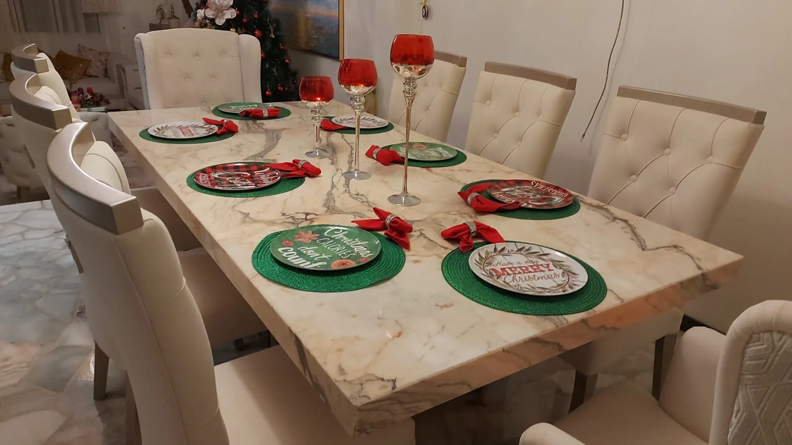 Juego de comedor 10 puestos, efecto mármol