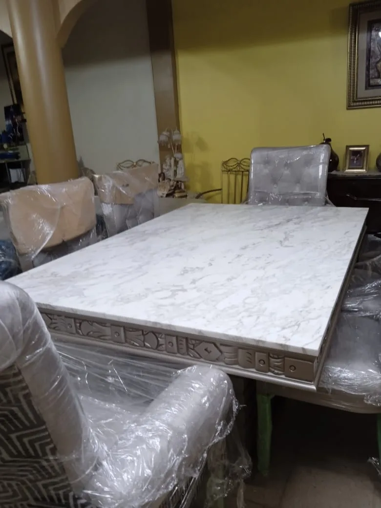 Juego de comedor 6 puestos, efecto mármol