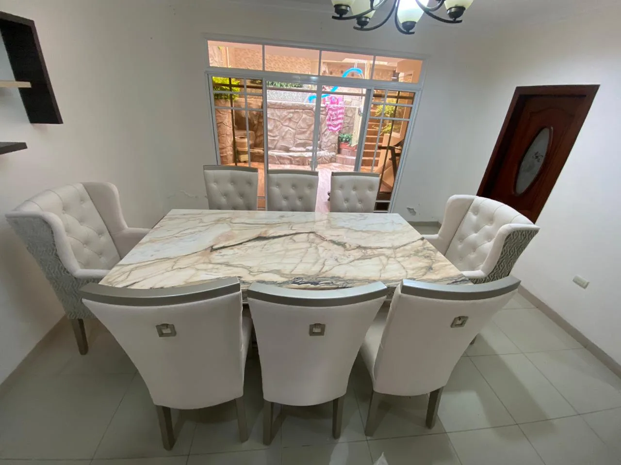 Juego de comedor 6 puestos, efecto mármol