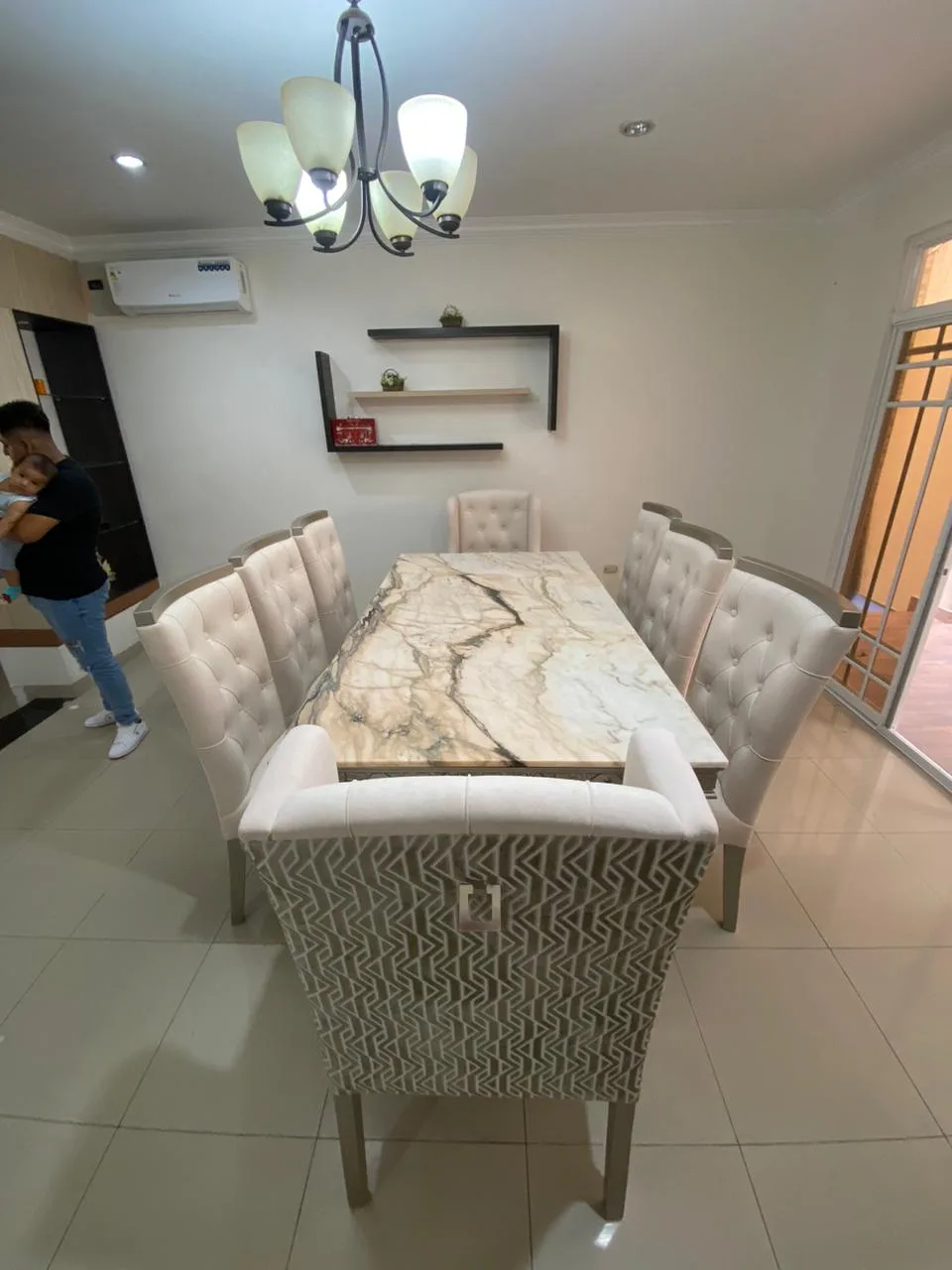 Juego de comedor 6 puestos, efecto mármol