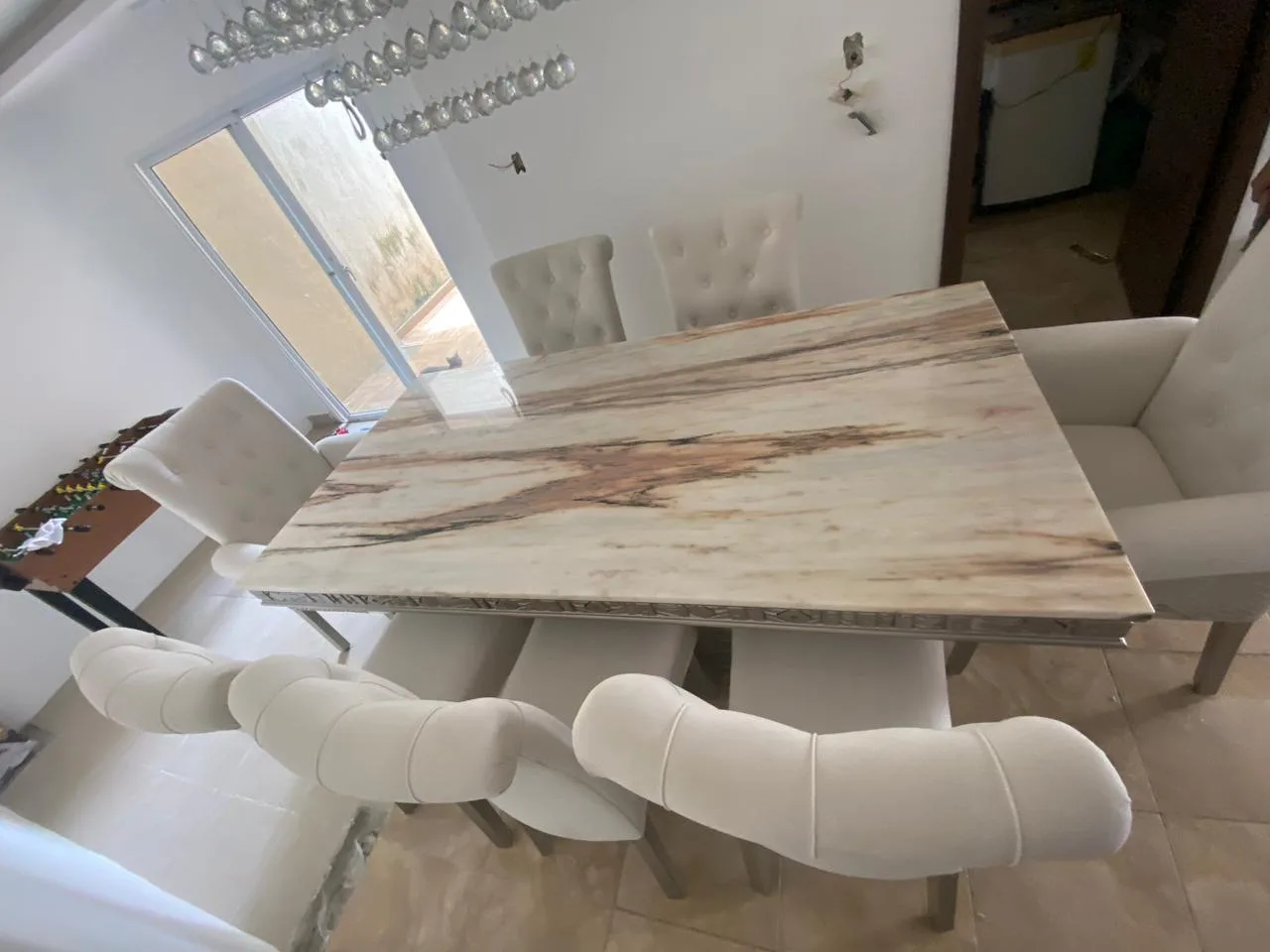 Juego de comedor 6 puestos, efecto mármol