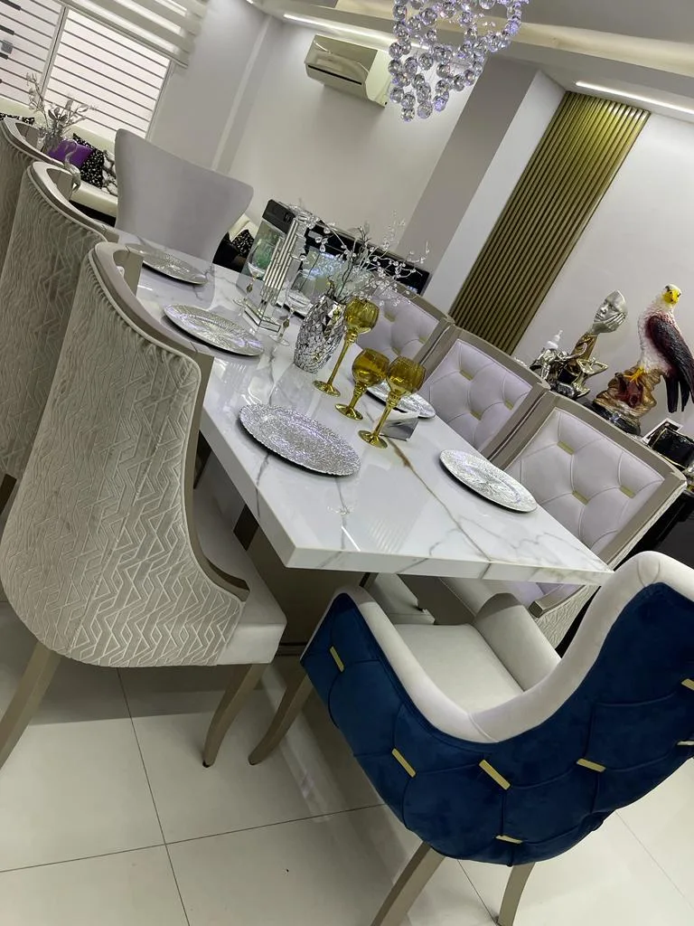 Juego de comedor 6 puestos, efecto mármol