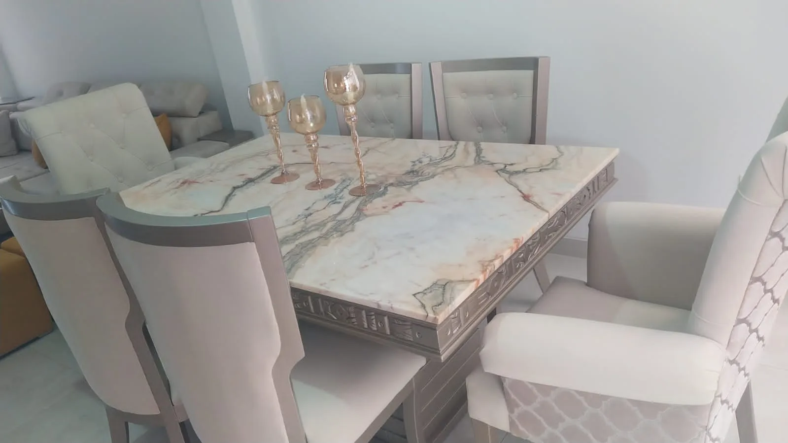 Juego de comedor 6 puestos, efecto mármol