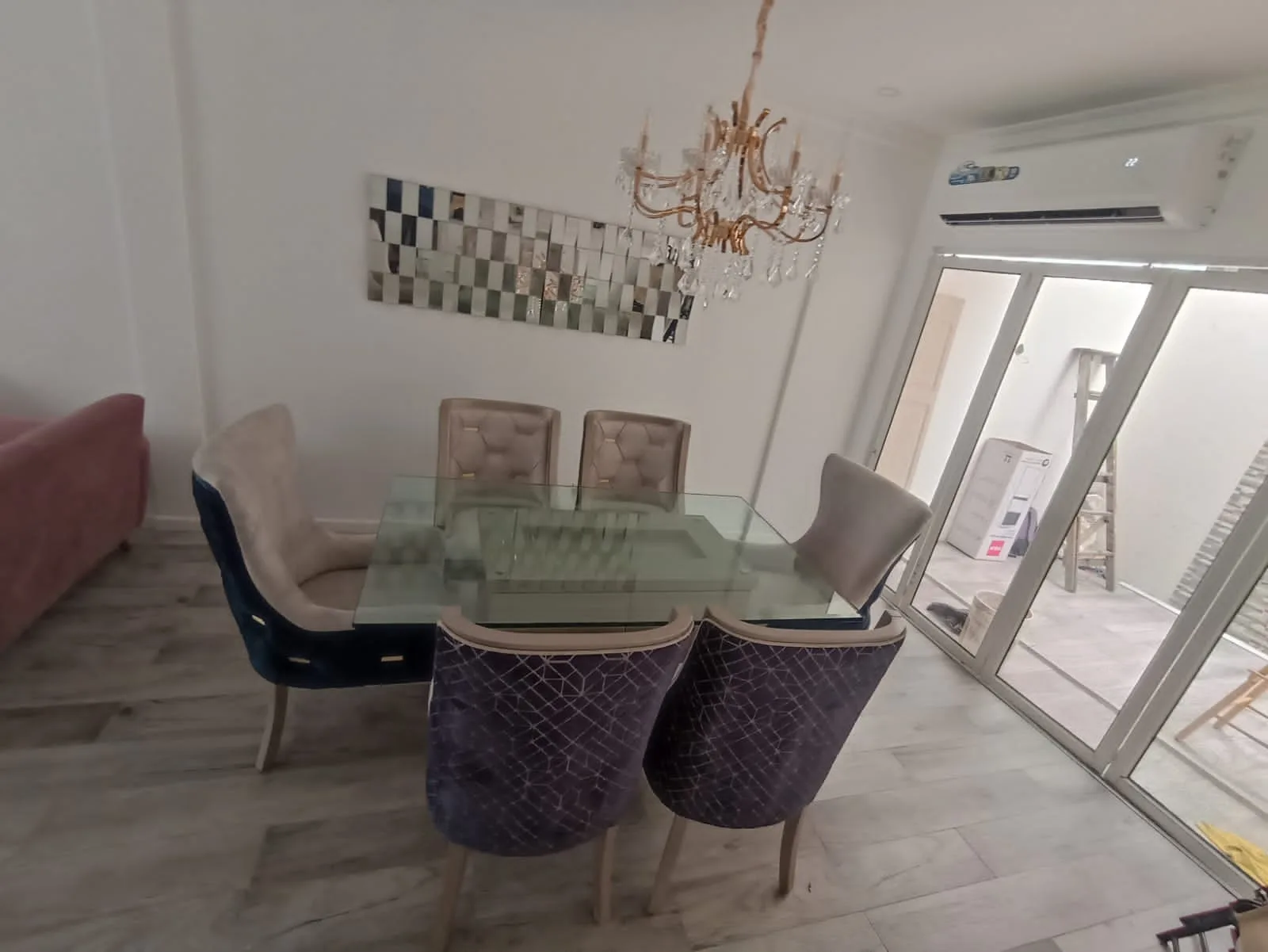 Juego de comedor 6 puestos, vidrio templado