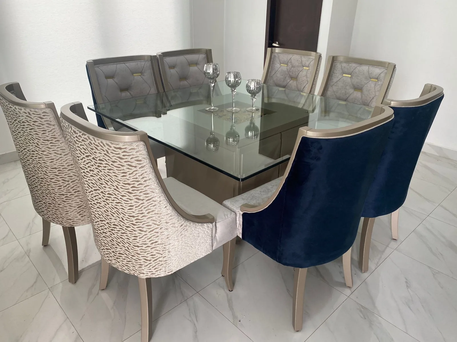 Juego de comedor 6 puestos, vidrio templado