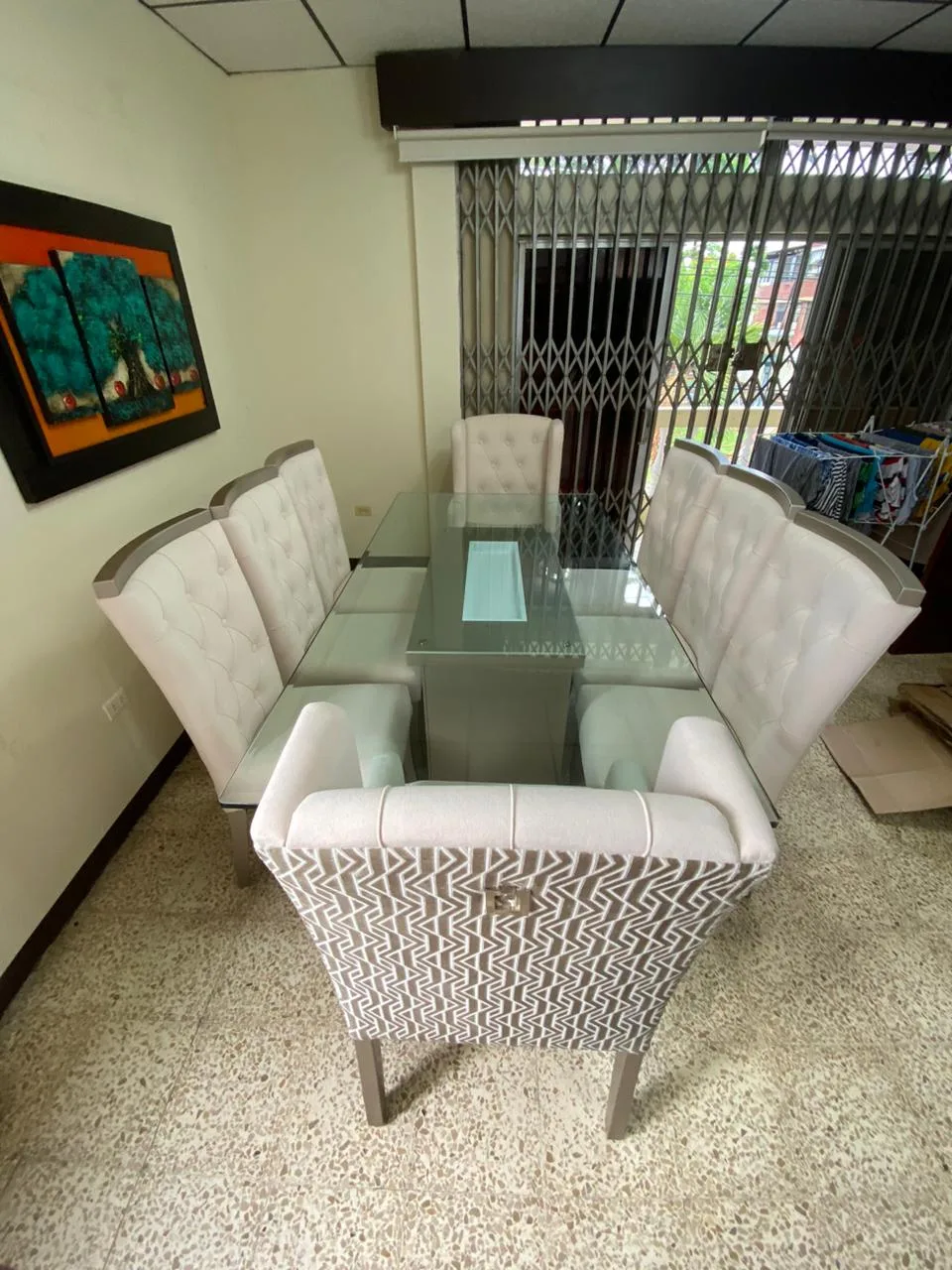 Juego de comedor 6 puestos, vidrio templado