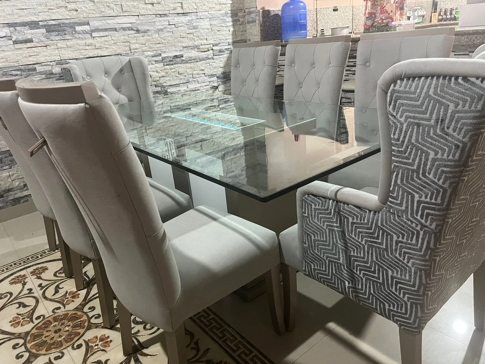 Juego de comedor 6 puestos, vidrio templado