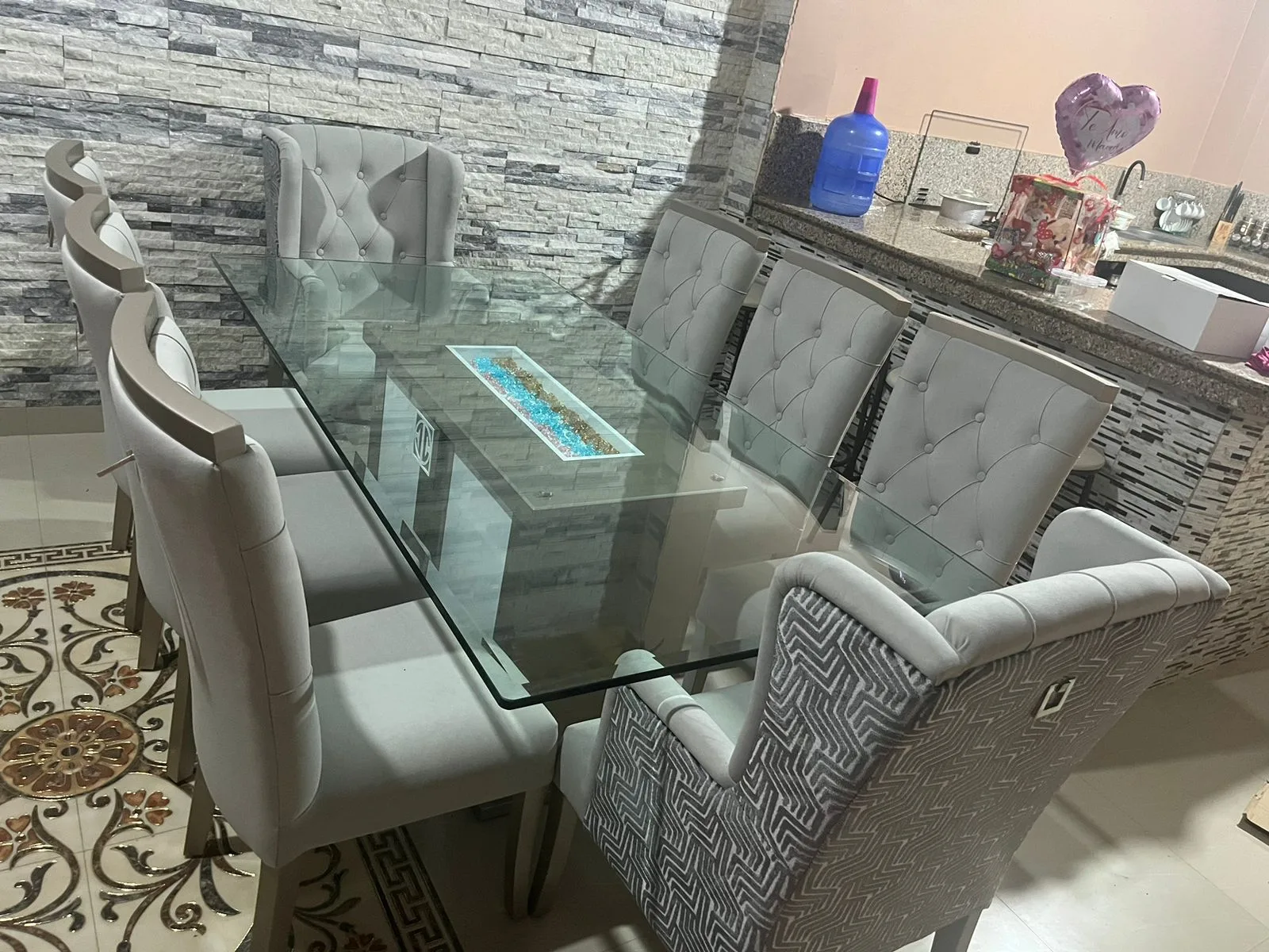 Juego de comedor 6 puestos, vidrio templado
