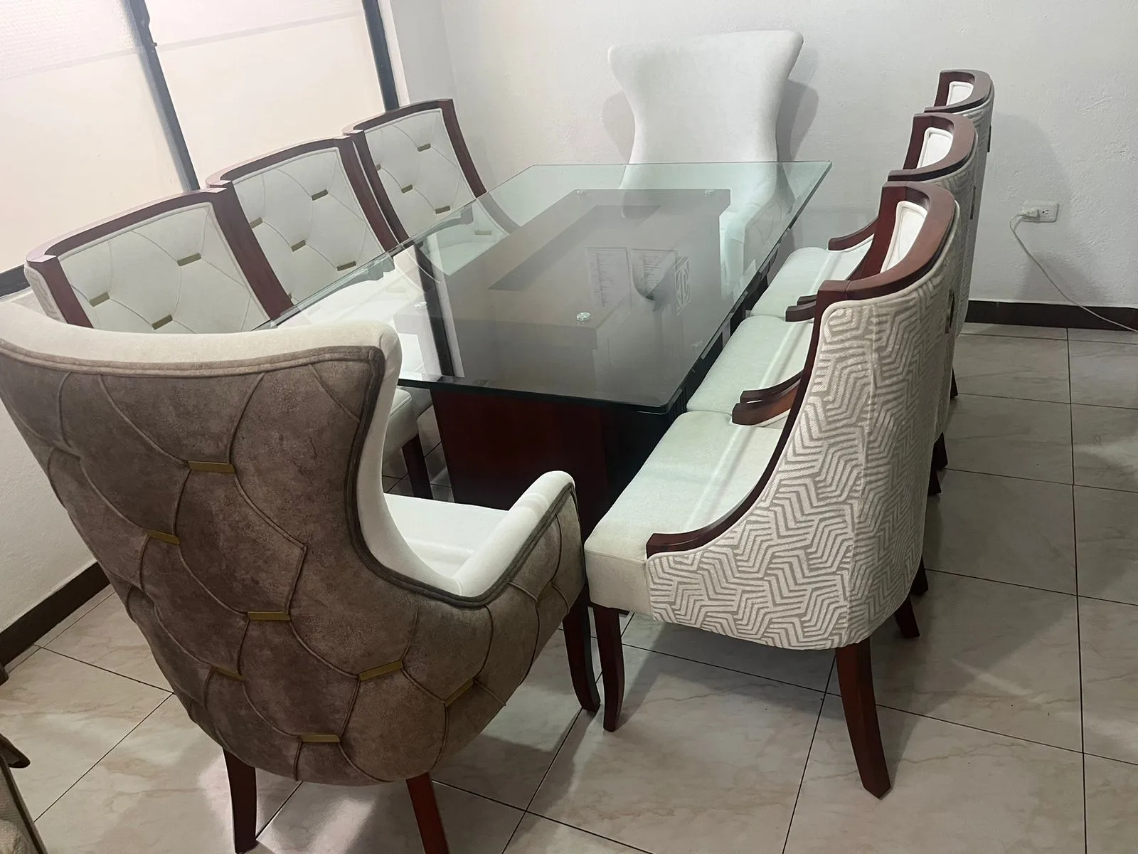 Juego de comedor 6 puestos, vidrio templado