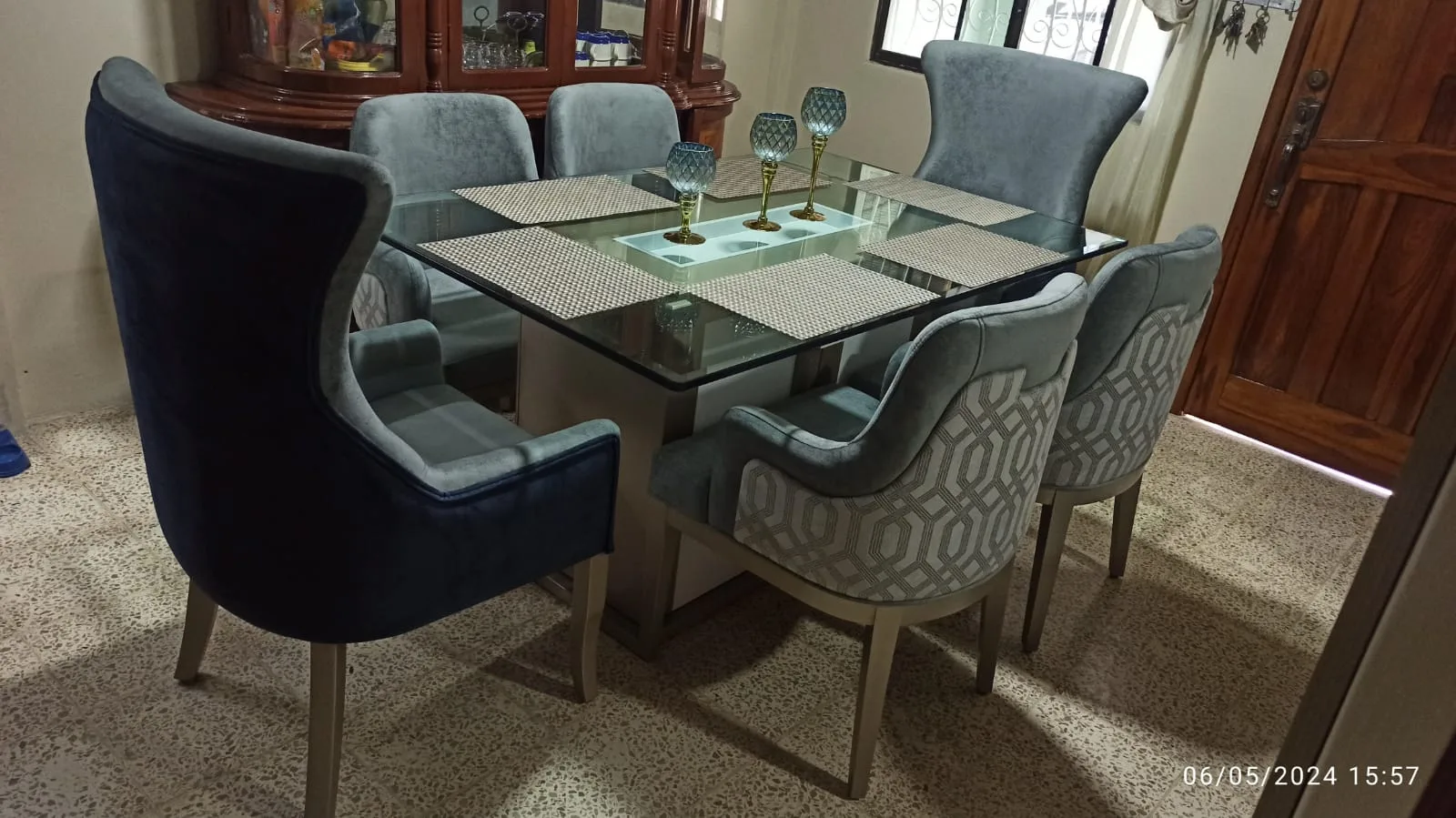 Juego de comedor 6 puestos, vidrio templado