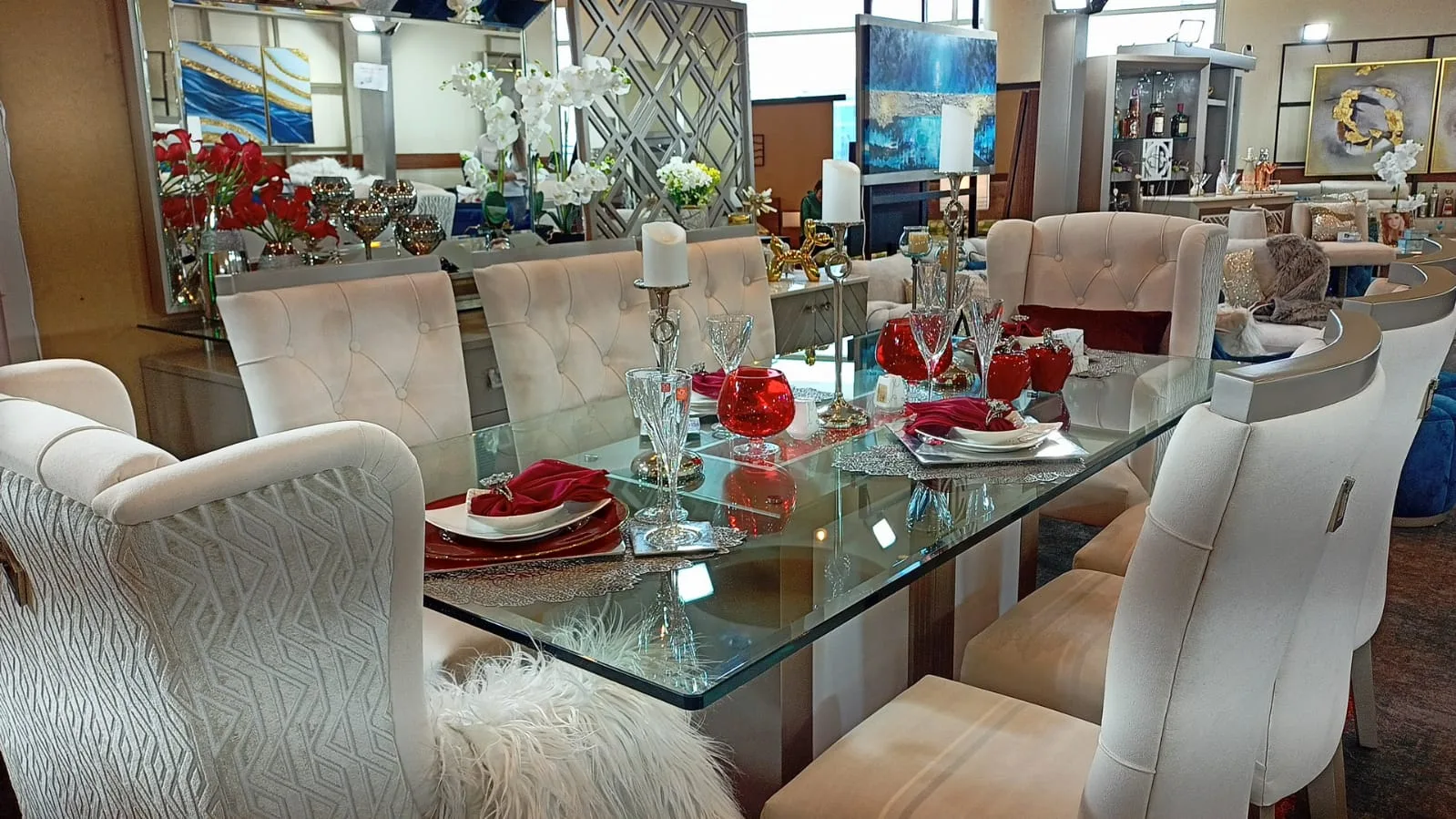 Juego de comedor 8 puestos, efecto mármol