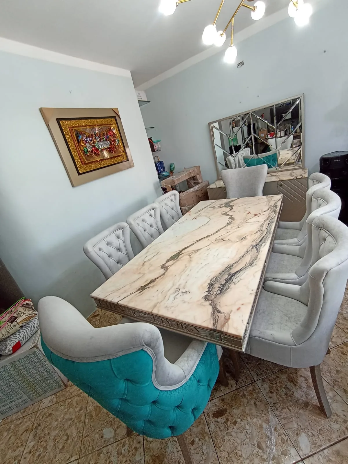 Juego de comedor 8 puestos, efecto mármol