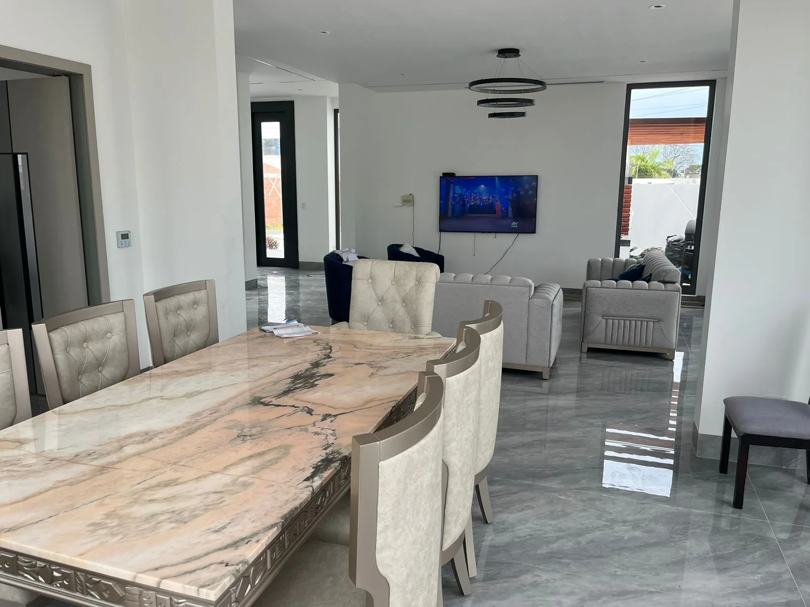 Juego de comedor 8 puestos, efecto mármol
