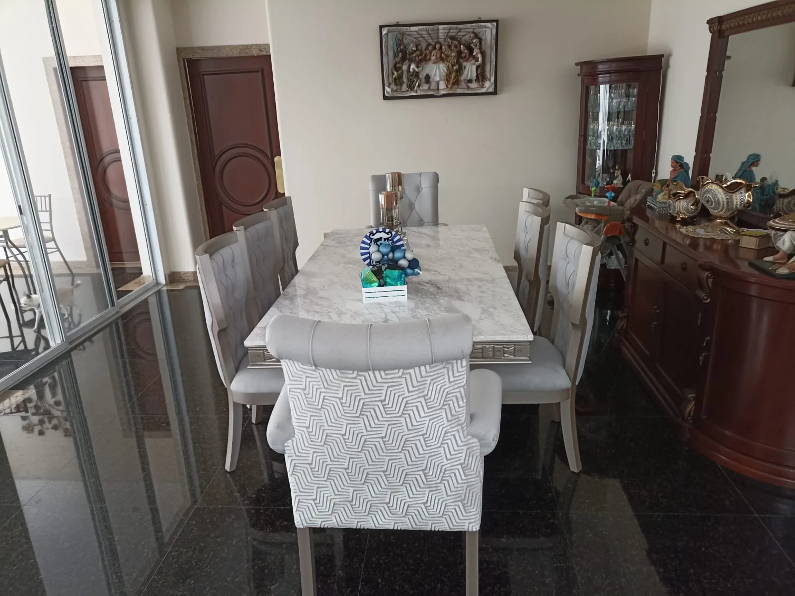 Juego de comedor 8 puestos, vidrio templado