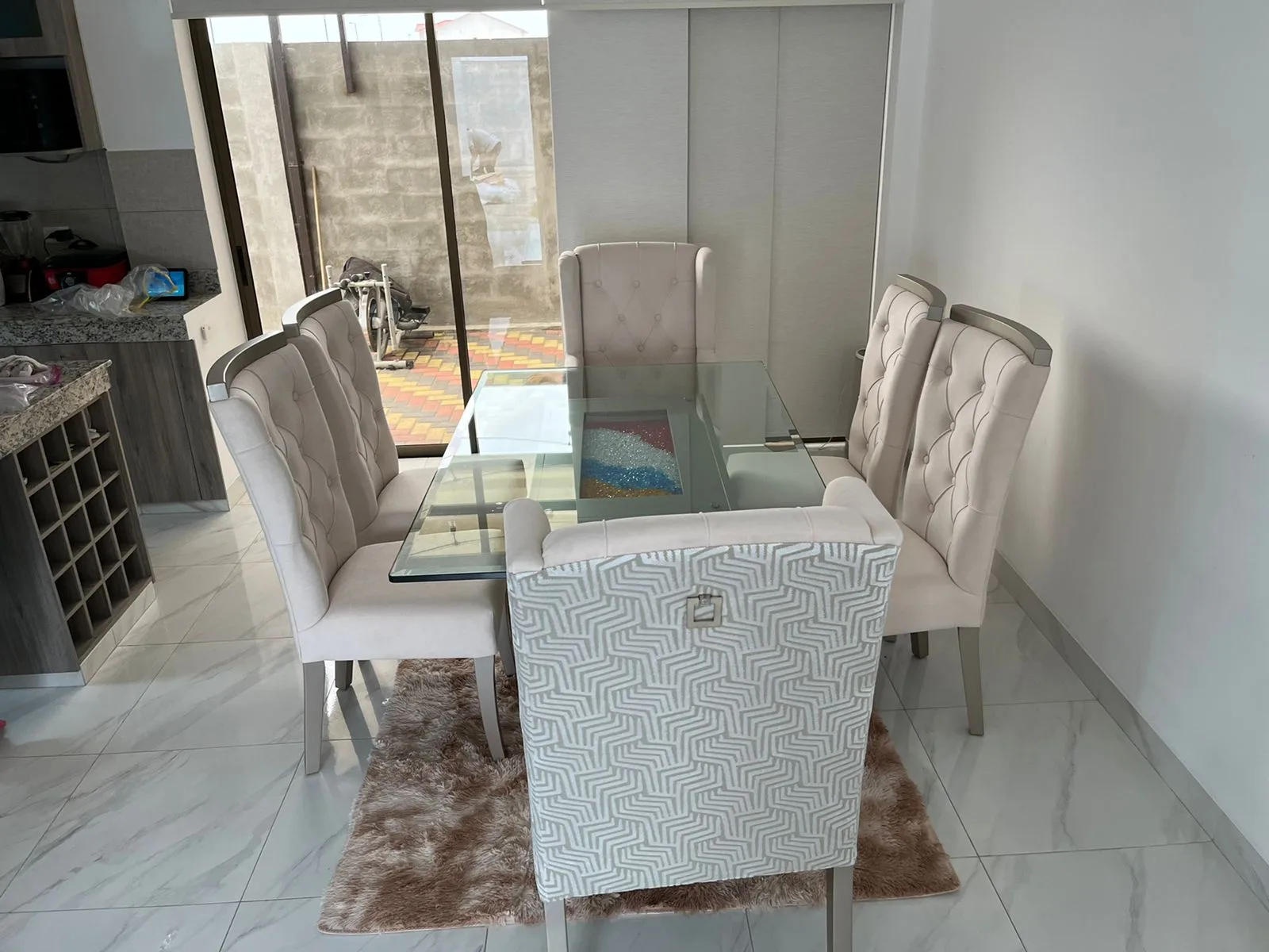 Juego de comedor 8 puestos, vidrio templado